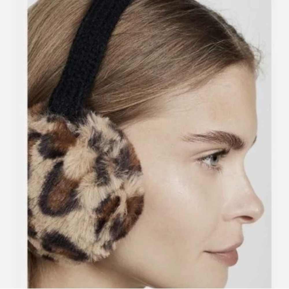 Hat‎ Attack Cozy Leopard Print Faux Fur Earmuffs Black Winter Warm NWT